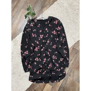 Victoria's Secret PINK XS/S Black Floral Hooded Full Zip Windbreaker Rain Jacket
